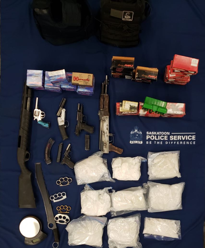 Two Saskatoon men face more than 70 charges following a drug trafficking investigation on Dec. 16 in the 400 block of Streb Way.