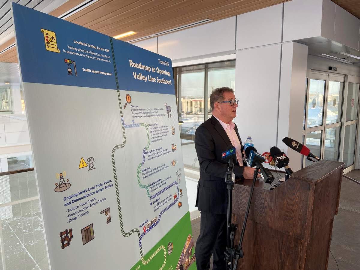 TransEd CEO Ronald Joncas speaks to media at a project update held at Davies LRT Station on Tuesday.