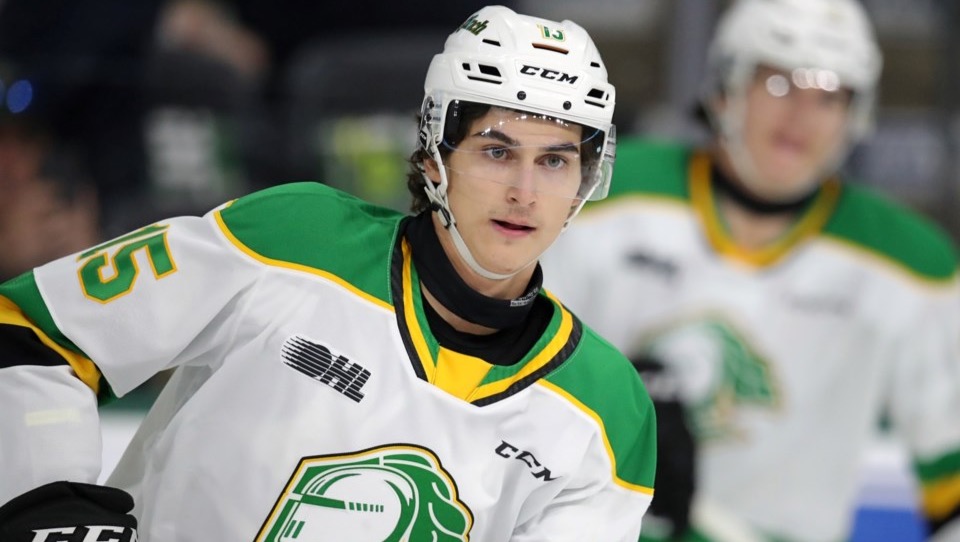 Abakar Kazbekov is seen playing for the London Knights on Sept. 30, 2022.