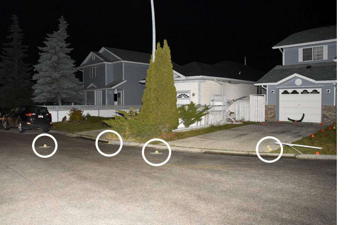 Evidence markers circled in yellow indicating bullet casings, found following a Sep. 2018 incident that had a CPS officer fire his weapon.