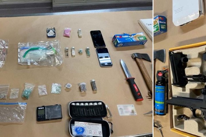 Wide array of drugs and axe among items seized from suspicious vehicle in Kelowna