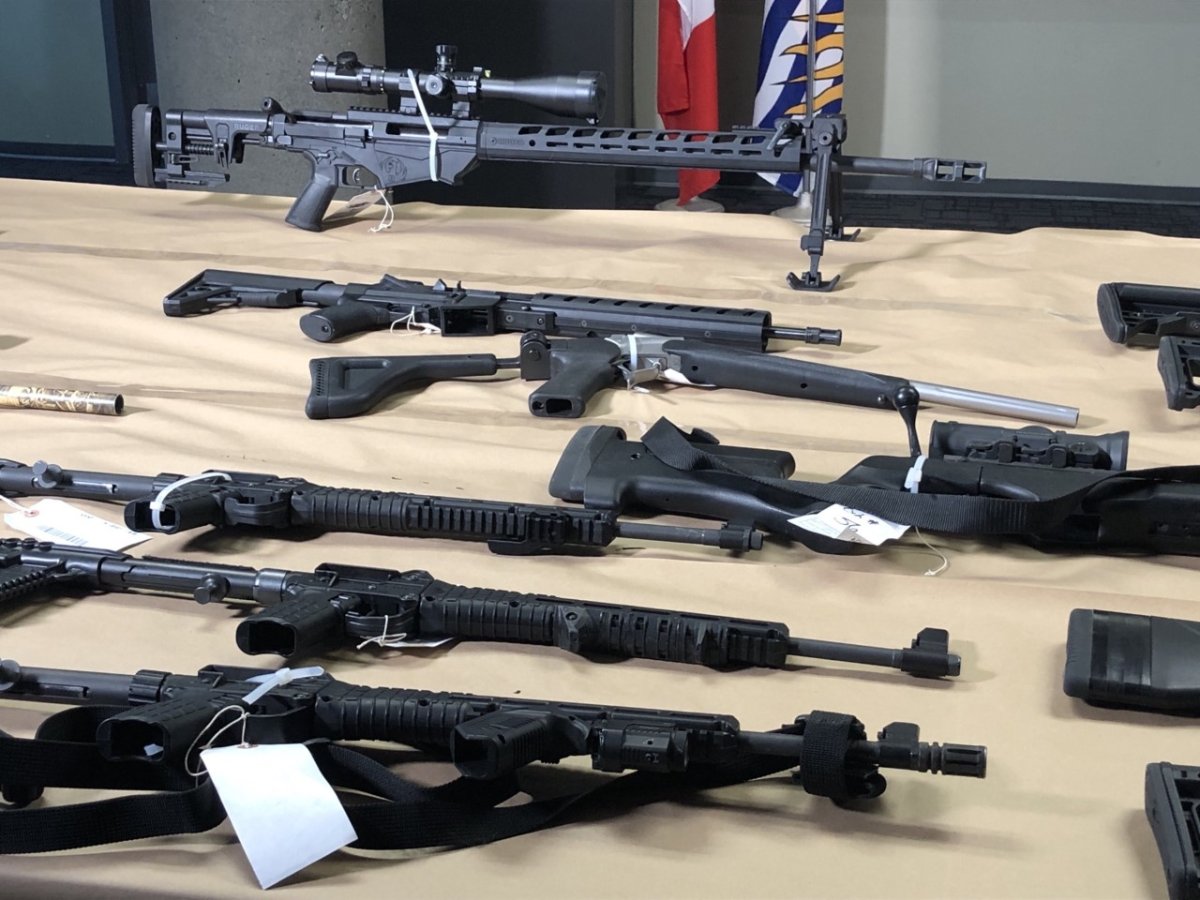 Some of the guns seized during a firearm trafficking investigation this month. 
