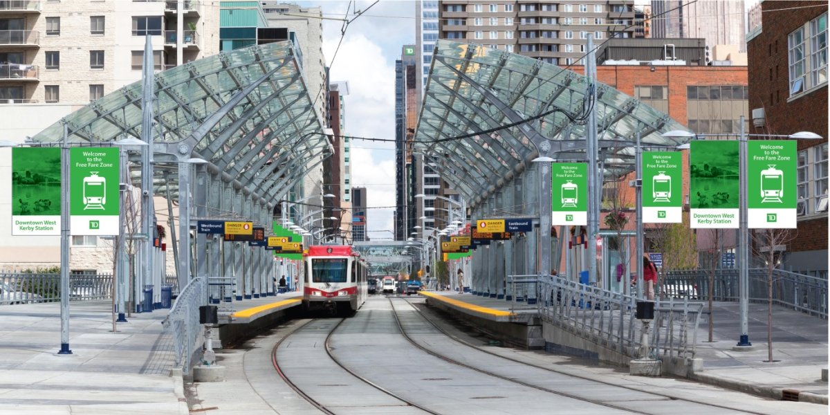 A rendering of the 'TD Free Zone.' Calgary Mayor Jyoti Gondek announced the banking multinational purchased the naming rights for a section of the city's C-Train line.