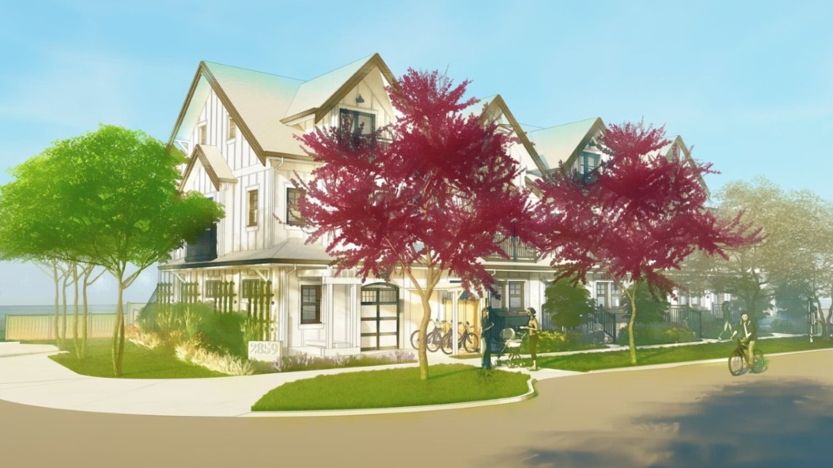 A newly-approved nine-unit townhouse complex that will not include parking spaces.