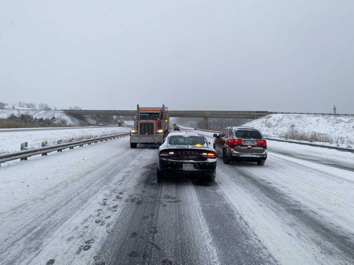 A tractor trailer was travelling the wrong way on Hwy. 115 south of Peterborough on Jan. 13, 2023.
