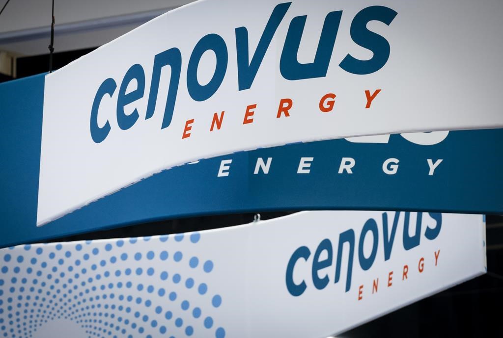 Cenovus Energy logos are on display at the Global Energy Show in Calgary, Alta., Tuesday, June 7, 2022.