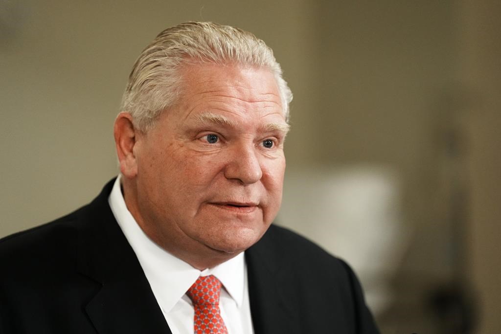 Ontario Premier Doug Ford attends a news conference at the Michener Institute of Education in Toronto, Thursday, Dec. 1, 2022. .