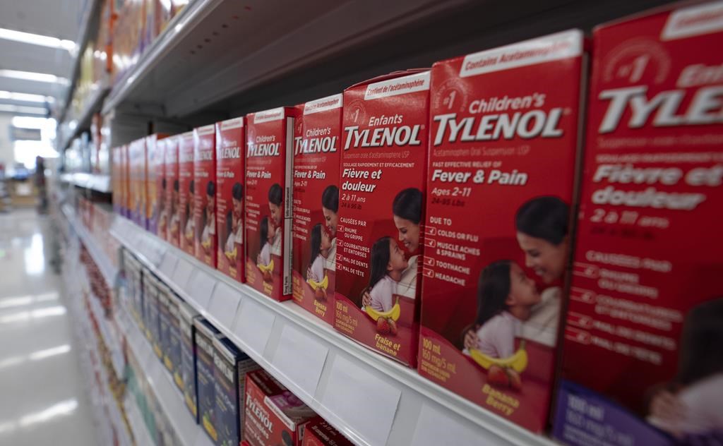 Children’s Tylenol sits on a shelf at a pharmacy on Wednesday, Nov. 9, 2022 in Ottawa.