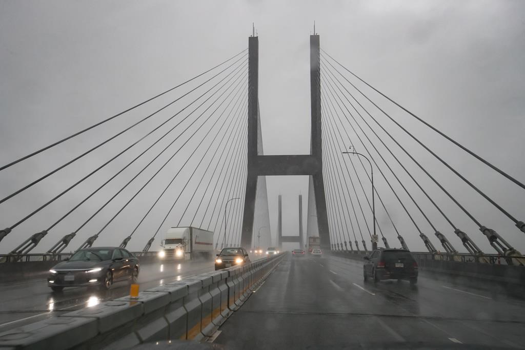 The Alex Fraser Bridge is seen in Delta, B.C., on Thursday Dec.12, 2019. 