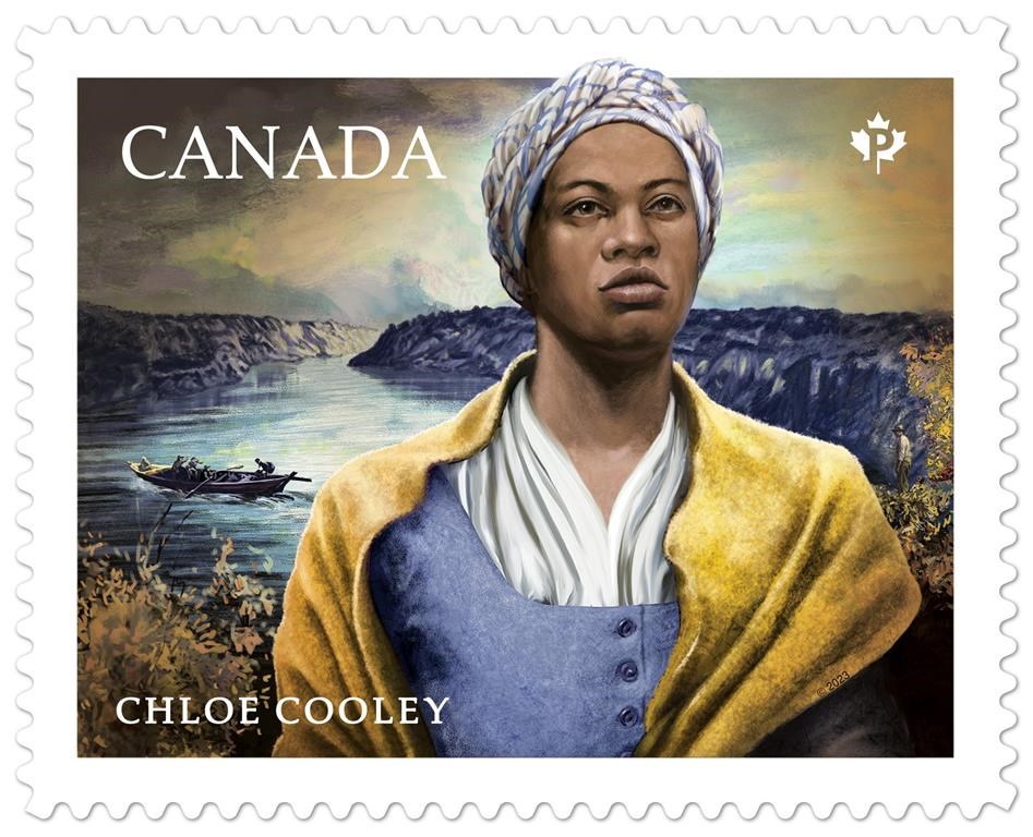 An illustration of Chloe Cooley, a Black woman in Queenston, Upper Canada who resisted her own enslavement is shown on a Canada Post commemorative stamp in this handout photo. In March 1793 Cooley was kidnapped by her enslaver, Sgt. Adam Vrooman, who bound and forced her on a boat that led across the Niagara River to the United States, where she was sold. 