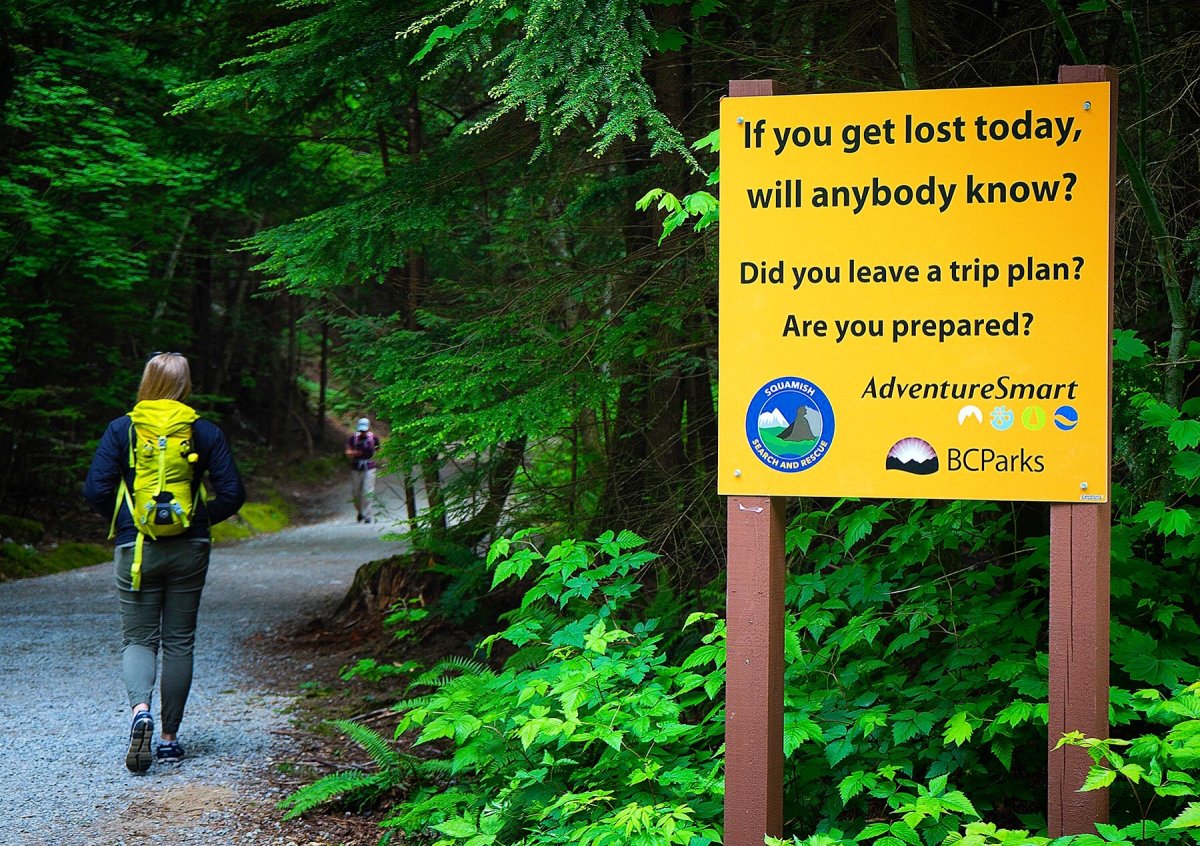 B.C. AdventureSmart says use S.T.O.P.: Stop, Think, Observe and Plan when either lost, disoriented or injured.