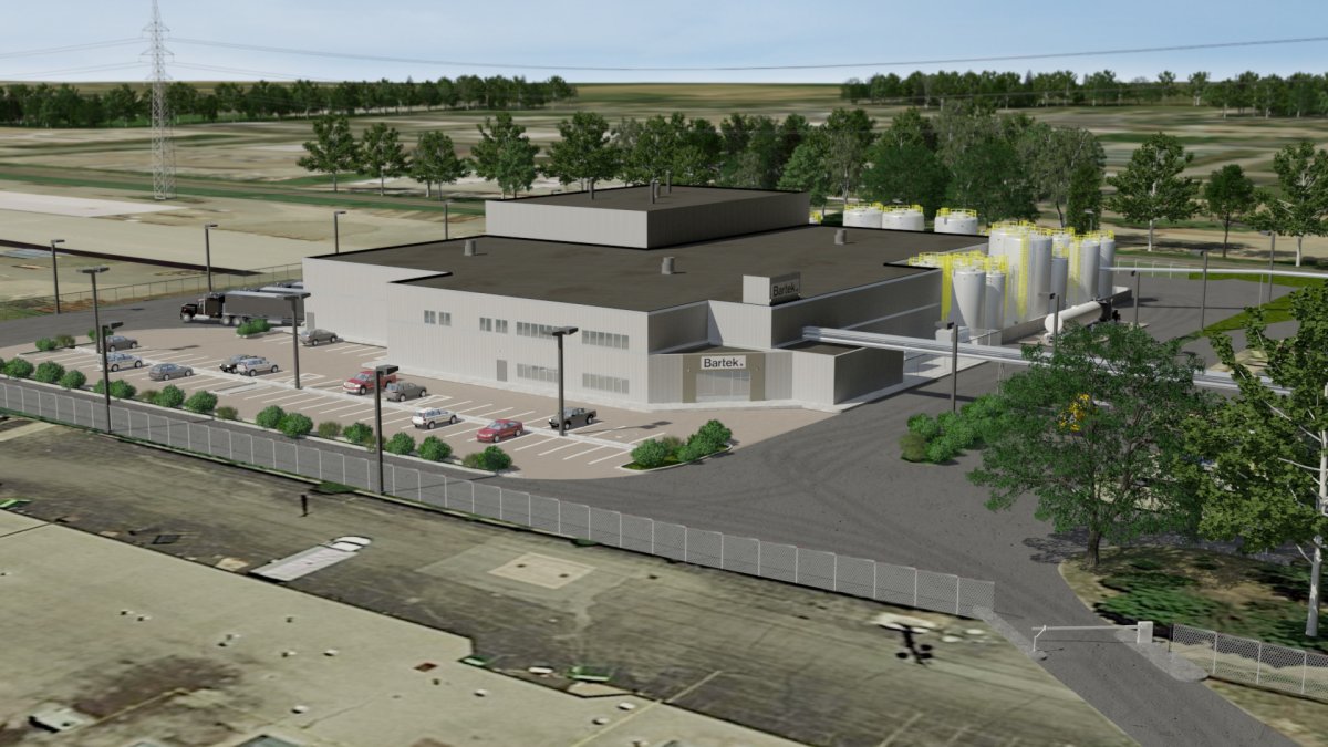 An artist rendering of a state-of-the-art food facility being built by Bartek Ingredients along the QEW near Fruitland Road. The plant is expected to be operational in early 2024.
