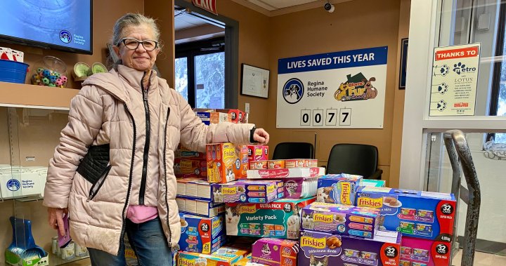 Regina woman donates over 1,300 cans of cat food to local humane society