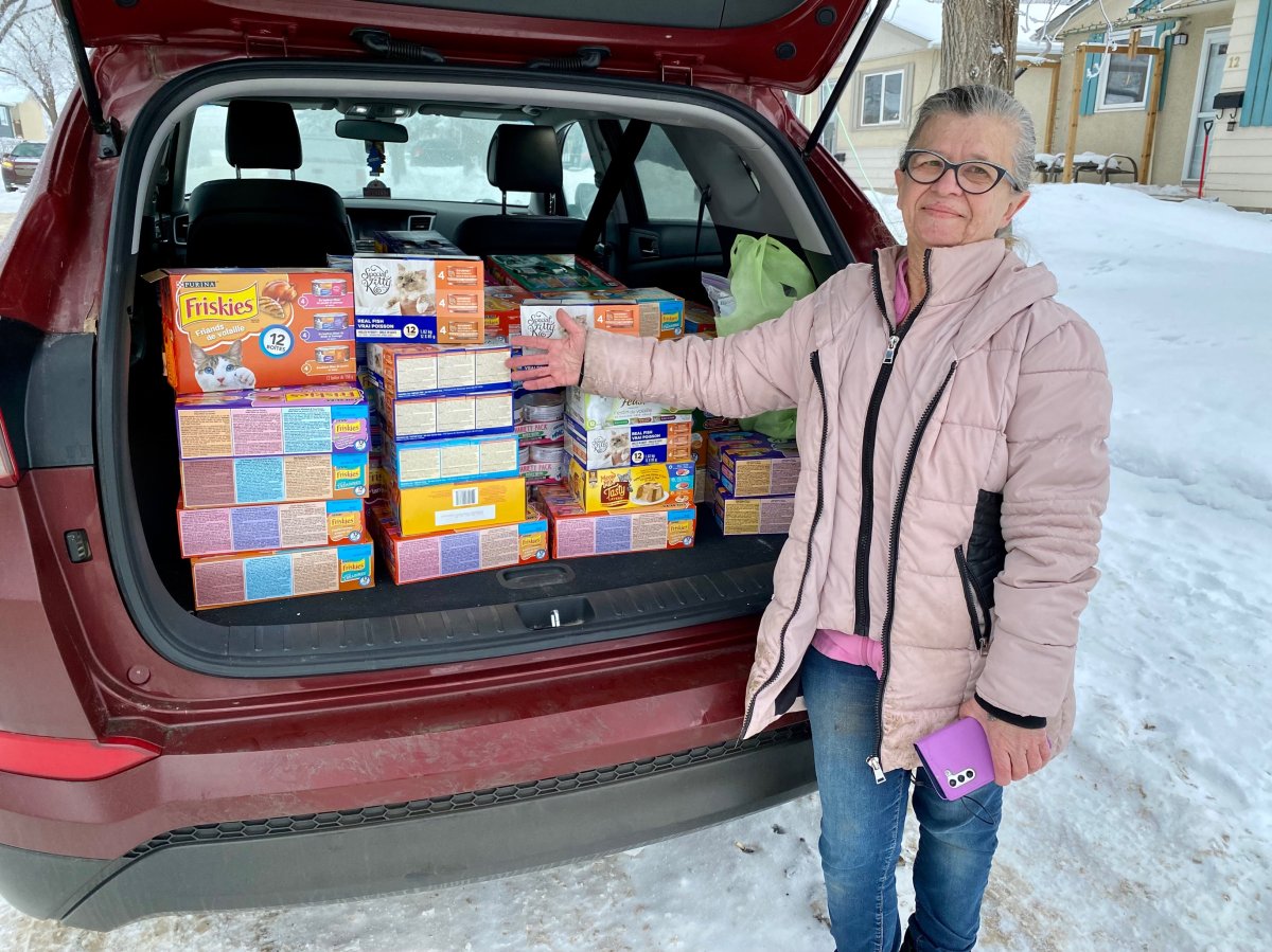 Regina woman donates over 1,300 cans of cat food to local humane