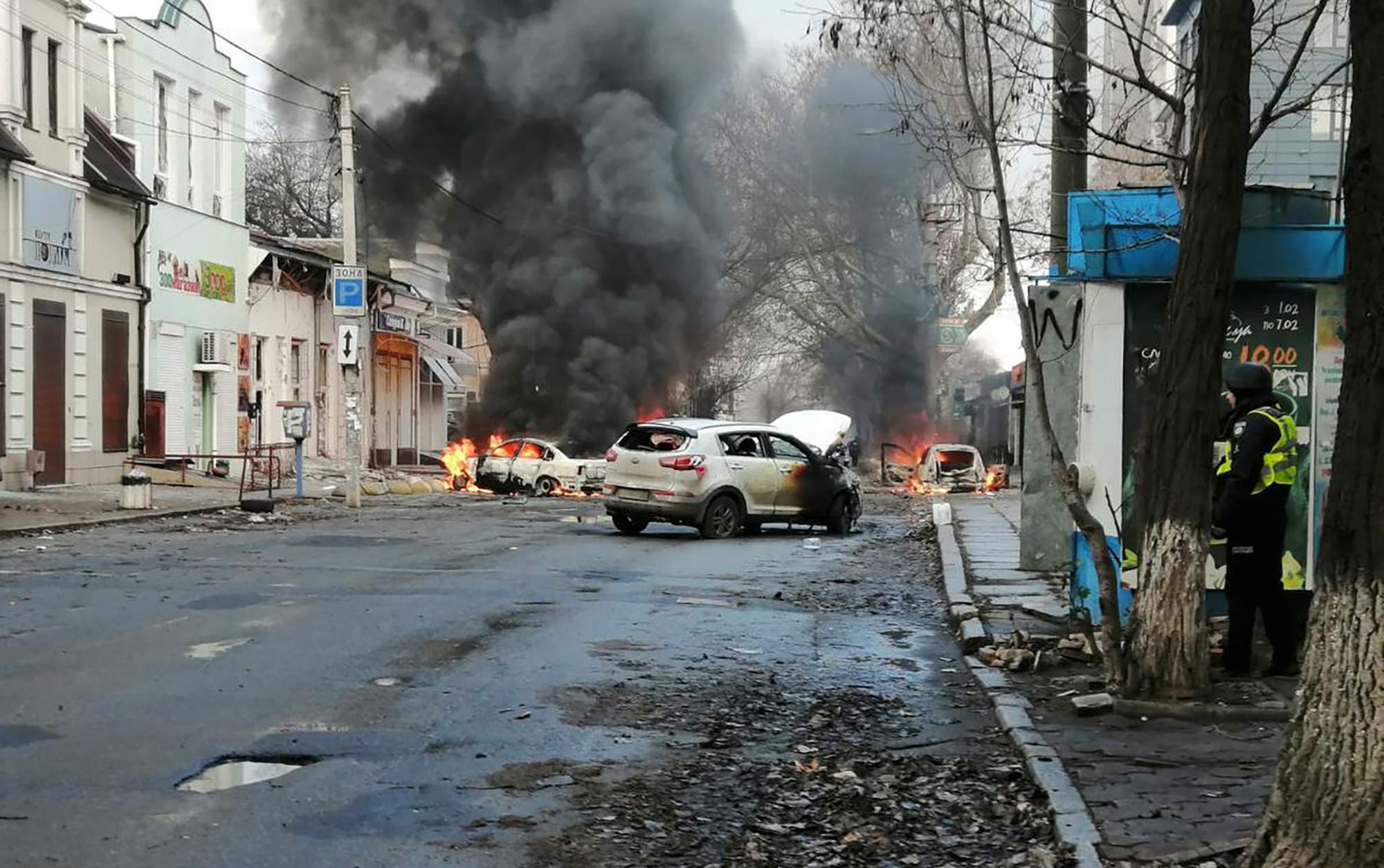 Ten died in a Russian rocket attack in Kherson, Ukraine on Dec. 24, 2022. (Kherson Region Administration via AP)