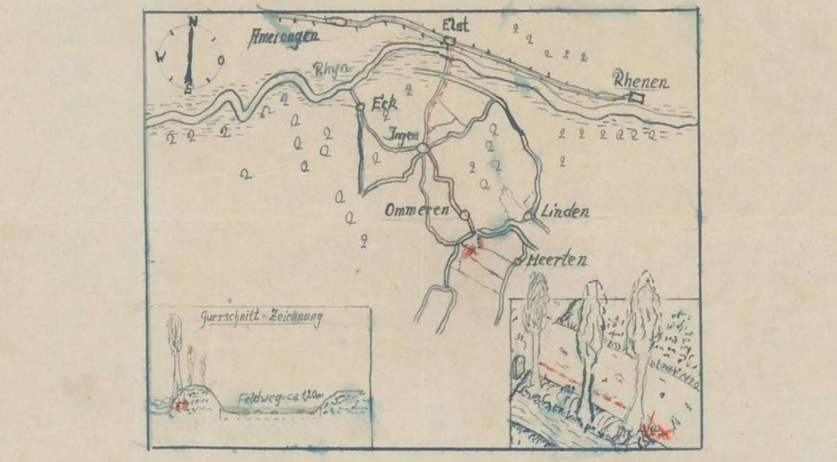 A newly released treasure map that is supposed to show the location of hidden Nazi gold in Ommeren, Netherlands.