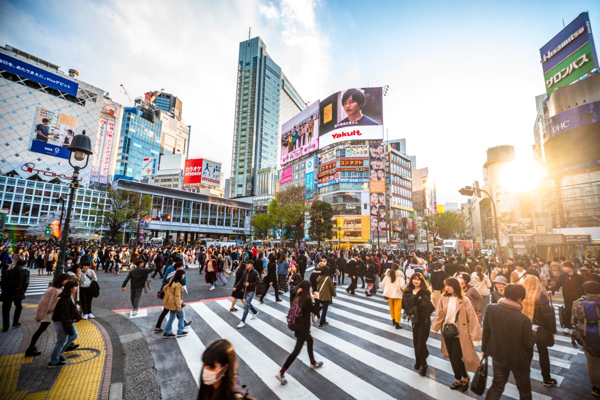 File - Busy Shibuya Crossing in downtown Tokyo.