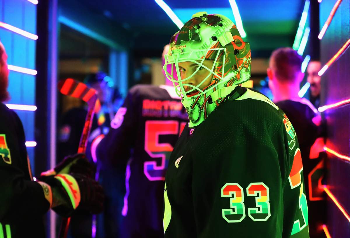 The Flyers were wearing limited edition jerseys during warmups to celebrate Pride Night.