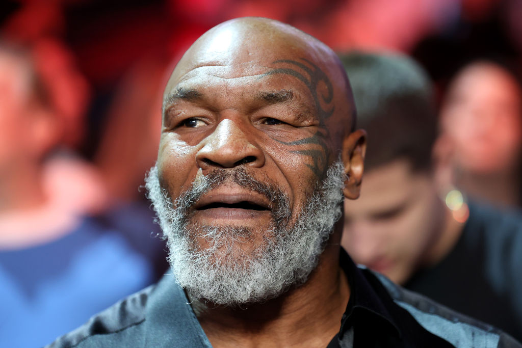 File - Former boxer Mike Tyson attends the junior welterweight bout between Montana Love and Gabriel Gollaz Valenzuela at T-Mobile Arena on May 07, 2022 in Las Vegas, Nevada.