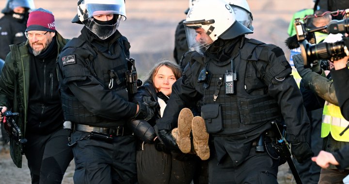 Greta Thunberg detained by German police during coal village protests