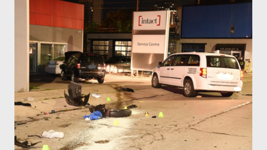 Photograph of a crash scene on John Street South in Hamilton, Sept. 25, 2022.