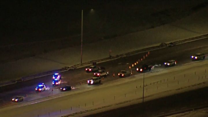 Police vehicles are seen on Anthony Henday Drive near 170 Street on Jan. 19, 2023 in Edmonton.