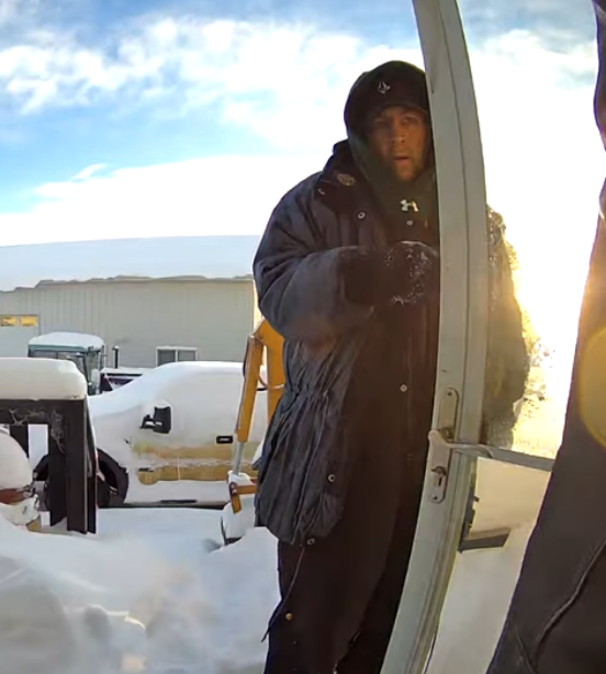 Surveillance video image of a suspect in the robbery of Bradley Gulka's home near Redwater in Sturgeon County, Alta. on Jan. 1, 2023.