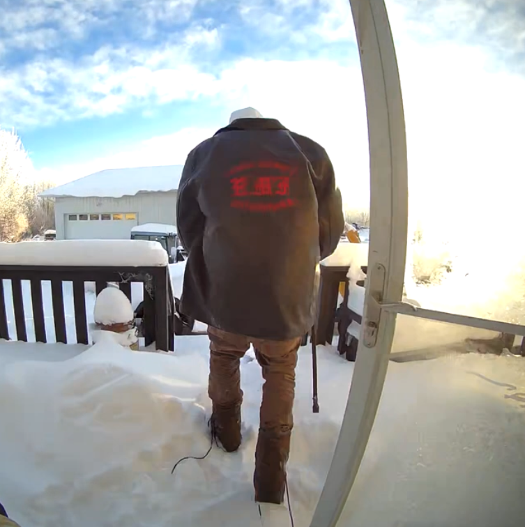 Surveillance video image of a suspect in the robbery of Bradley Gulka's home near Redwater in Sturgeon County, Alta. on Jan. 1, 2023.