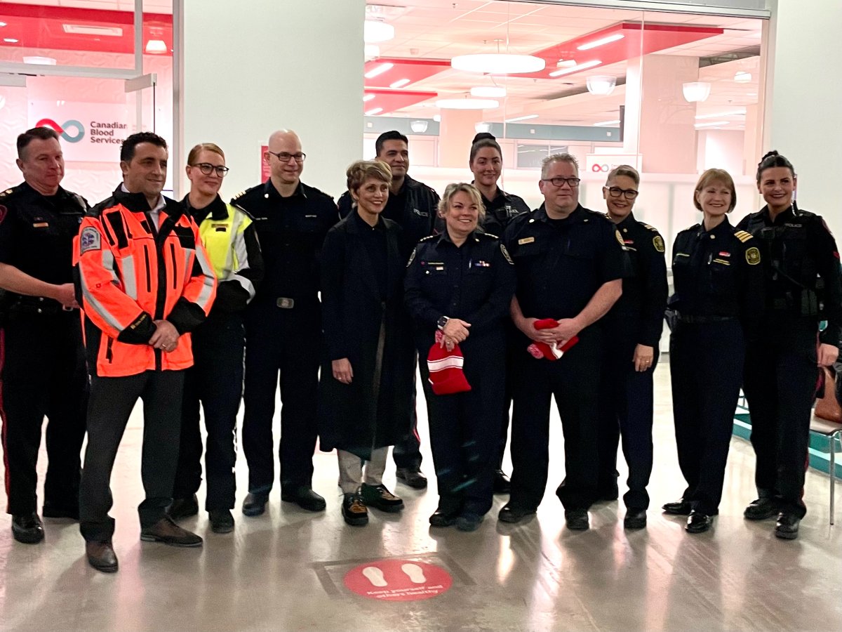 Calgary Mayor Jyoti Gondek along with local first responders at the 2023 Sirens for Life challenge kick off on Jan. 3, 2023.