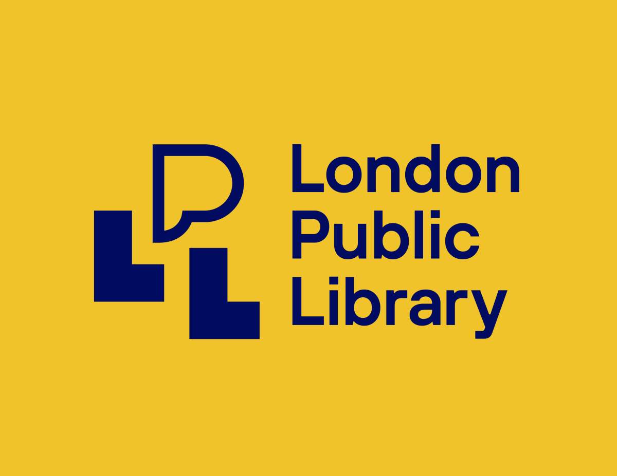 The London Public Library’s new logo blue and yellow ‘LPL’ logo by Toronto-based Bruce Mau Design.