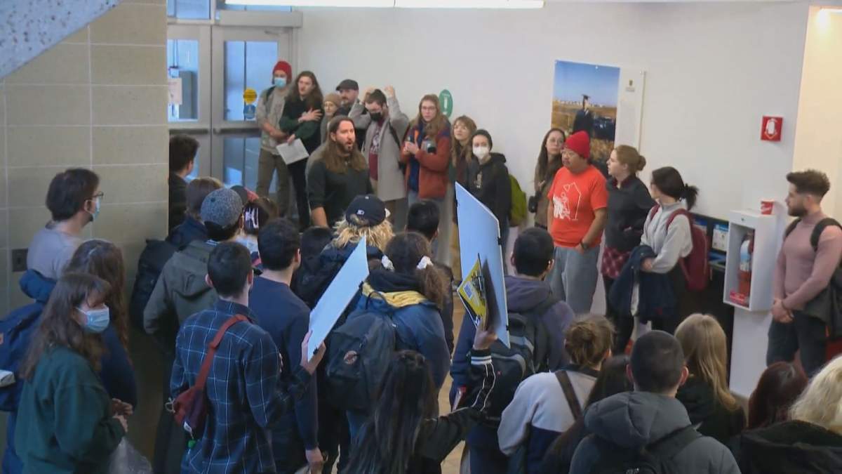 University of Calgary students protesting a tuition hike that was approved by the board of governors on Friday.