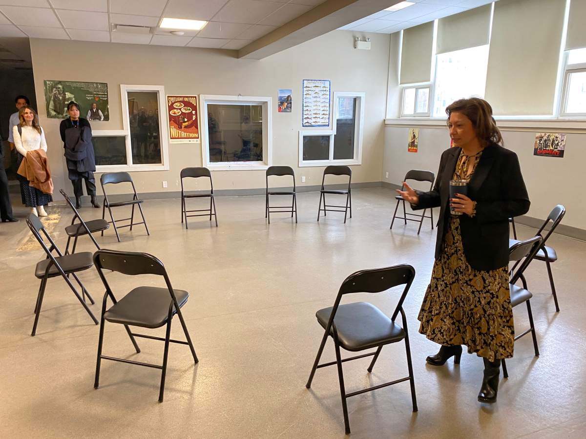 Erica Beaudin, executive director of the Regina Treaty Status Indian Services (RT/SIS), showcases a circle space for talks on addictions.