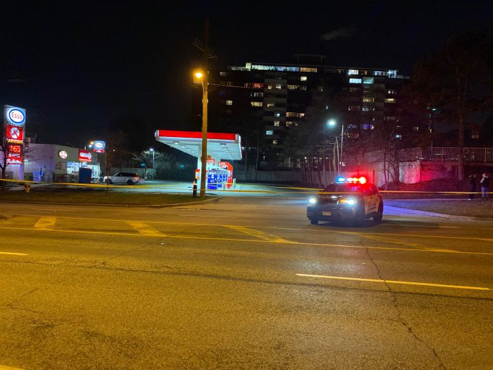 Police on the scene of a shooting reported in the Scarlett Road and Eglinton Avenue West area of Toronto.