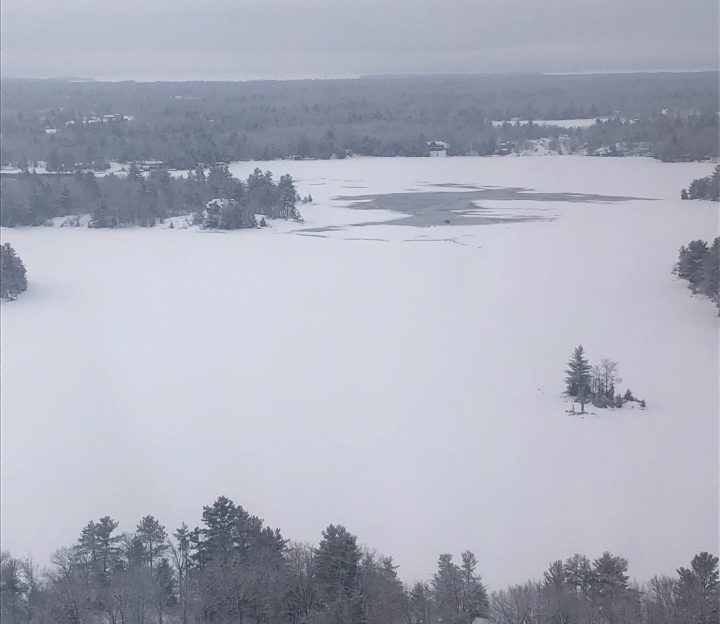 A snow-covered lake in winter.