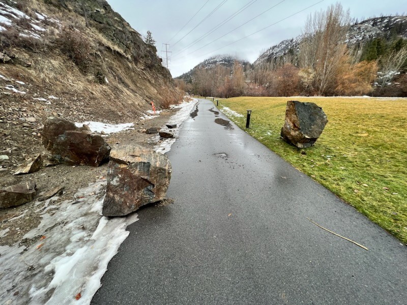 Rockets fell onto a pathway at Garnett Family Park in Okanagan Falls on Tuesday morning.