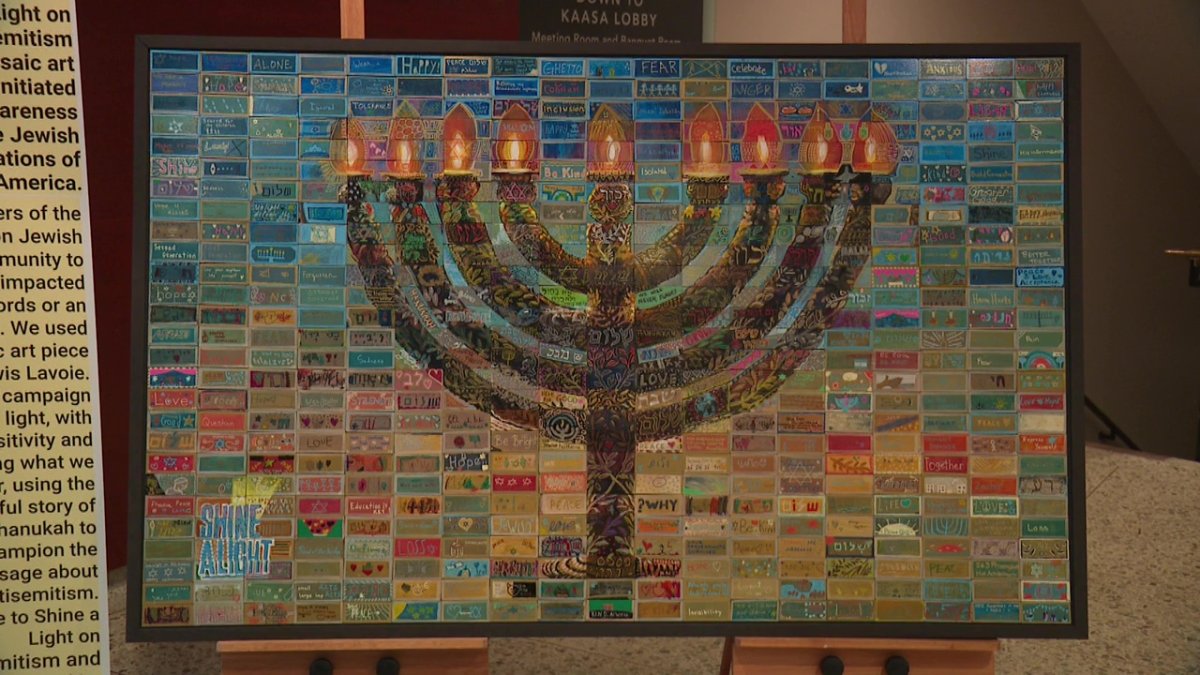 The "Shine A Light on Antisemitism" art piece on display for the run of Fiddler on the Roof at the Northern Alberta Jubilee Auditorium in Edmonton, Alta. on Wednesday, Jan. 4, 2023.