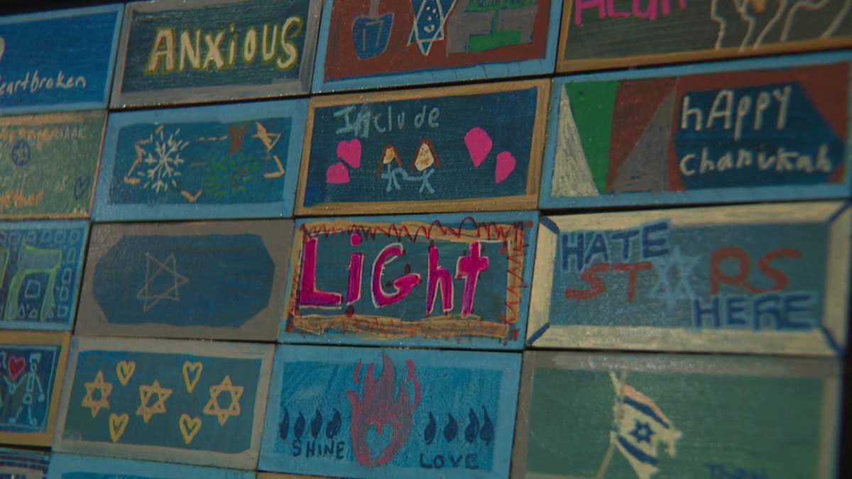 The "Shine A Light on Antisemitism" art piece on display for the run of Fiddler on the Roof at the Northern Alberta Jubilee Auditorium in Edmonton, Alta. on Wednesday, Jan. 4, 2023.