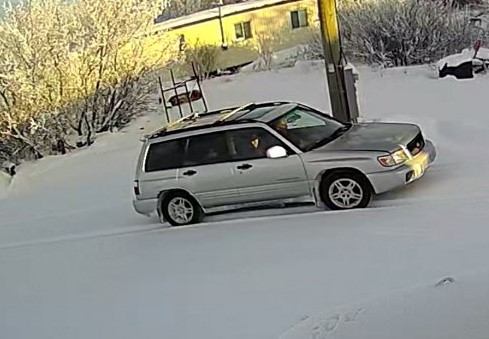 Surveillance video image of the silver Subaru Forrester used during the robbery of Bradley Gulka's home near Redwater in Sturgeon County, Alta. on Jan. 1, 2023.