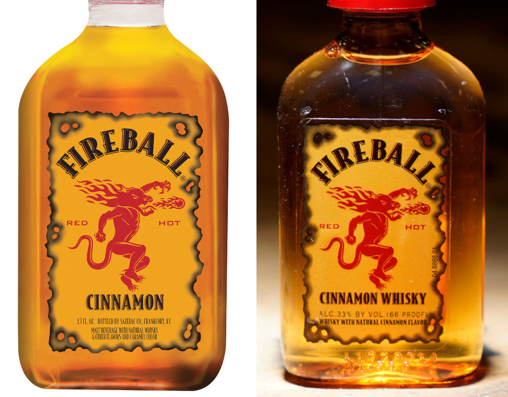 Side by side comparison of Fireball Cinnamon and Fireball Cinnamon Whisky.