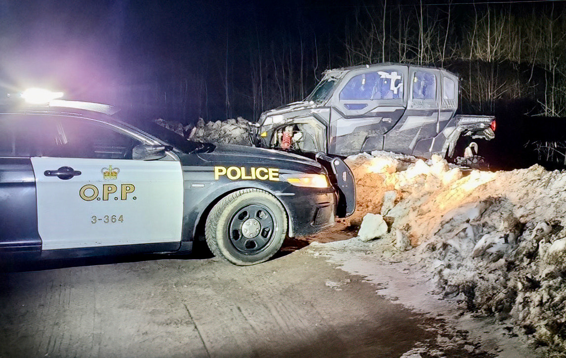 Bancroft OPP arrested two people following the crash of an reported stolen UTV east of Maynooth on Jan. 3, 2023.