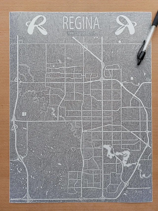 Abou Dembele’s recent map of Regina using only one continuous line.