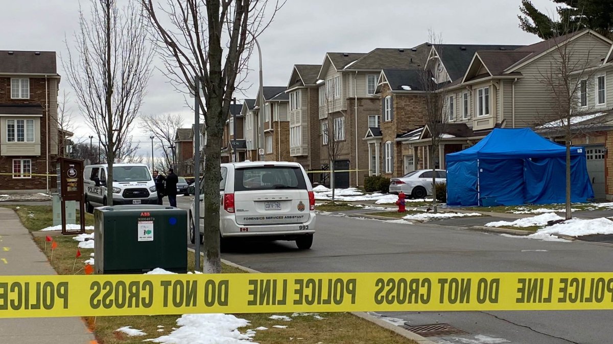 Police on scene at Garner Road East in Ancaster, Ont. on Jan. 18, 2023. Detectives say one person was sent to hospital after being found injured at an intersection. They would later be pronounced dead.