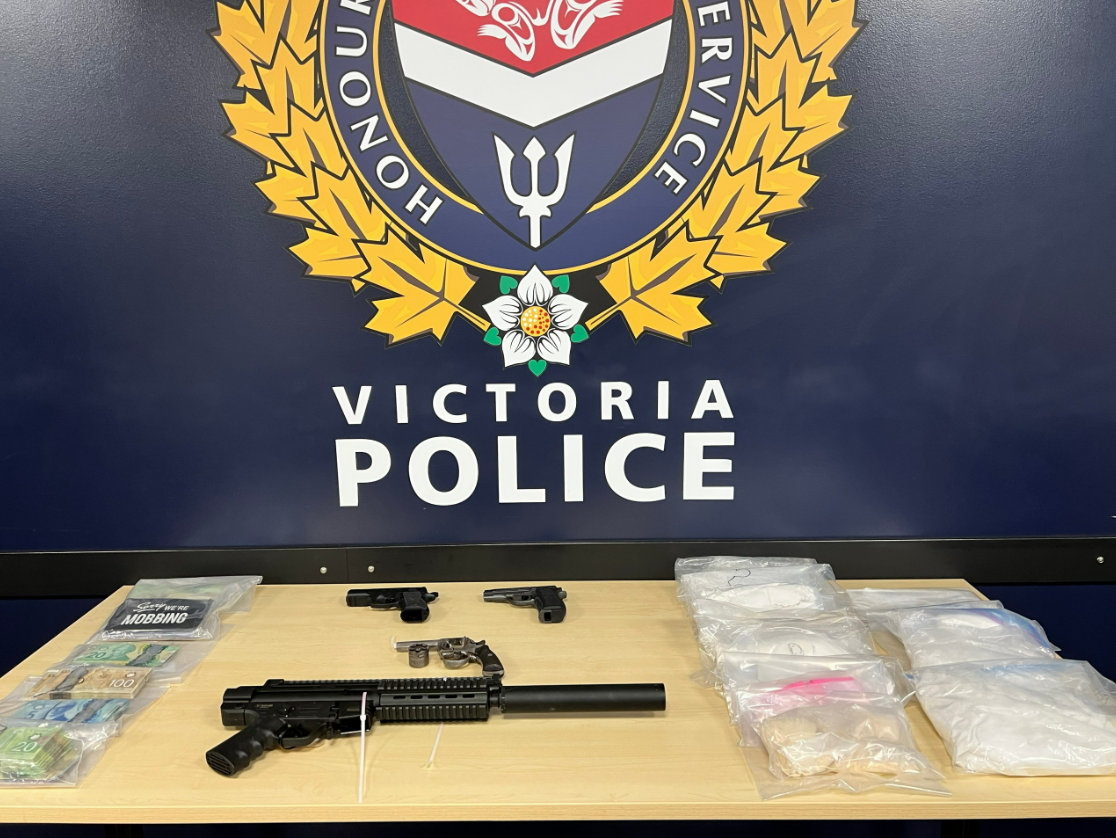 The Victoria Police Department seized more than $50,000 in cash, along with four weapons and two kilograms of drugs in a home search on Dec. 20, 2022.