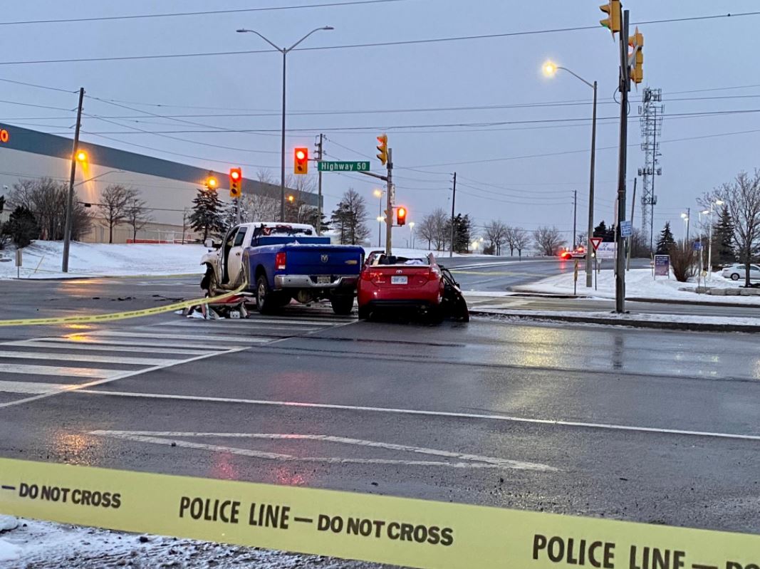 Police are investigating after a collision in Brampton Ont., left one woman injured.