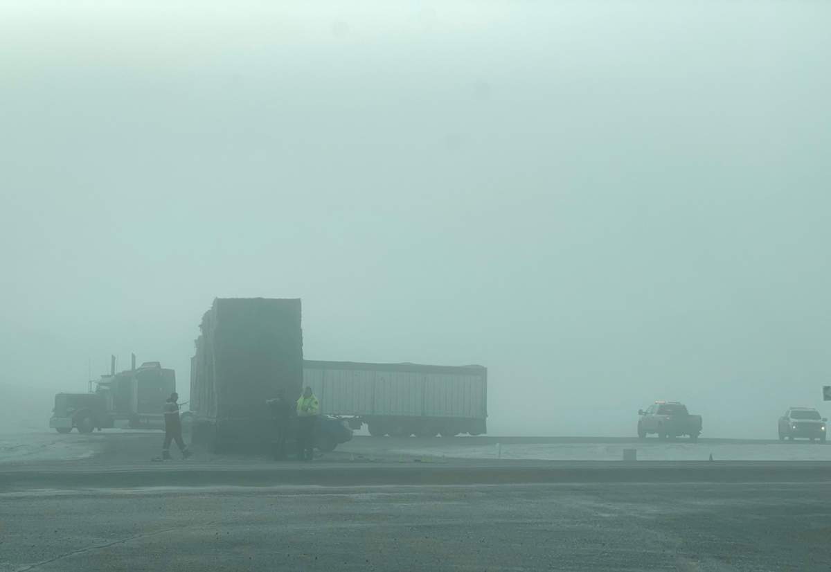 The scene of a fatal crash on Range Road 211 south of Highway 1 on Jan. 18, 2023.