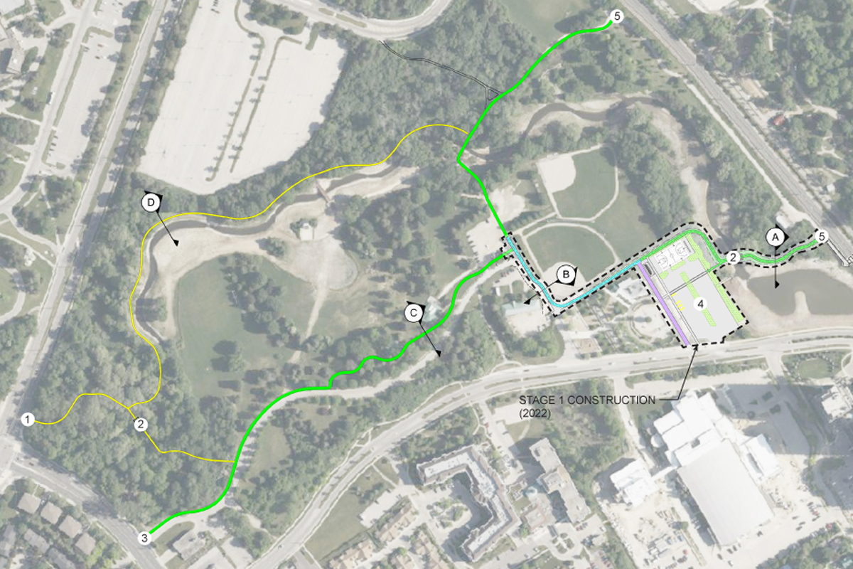 This shows a conceptual alignment including future phases of the plan for Waterloo Park.