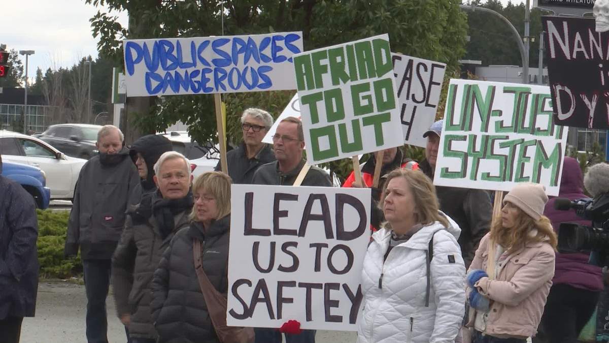 FILE IMAGE: A group of concerned Nanaimo residents gathered for a public safety rally in January 2023.