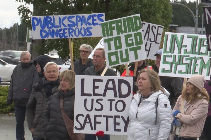 Concerned community members hold public safety rally in Nanaimo, B.C.