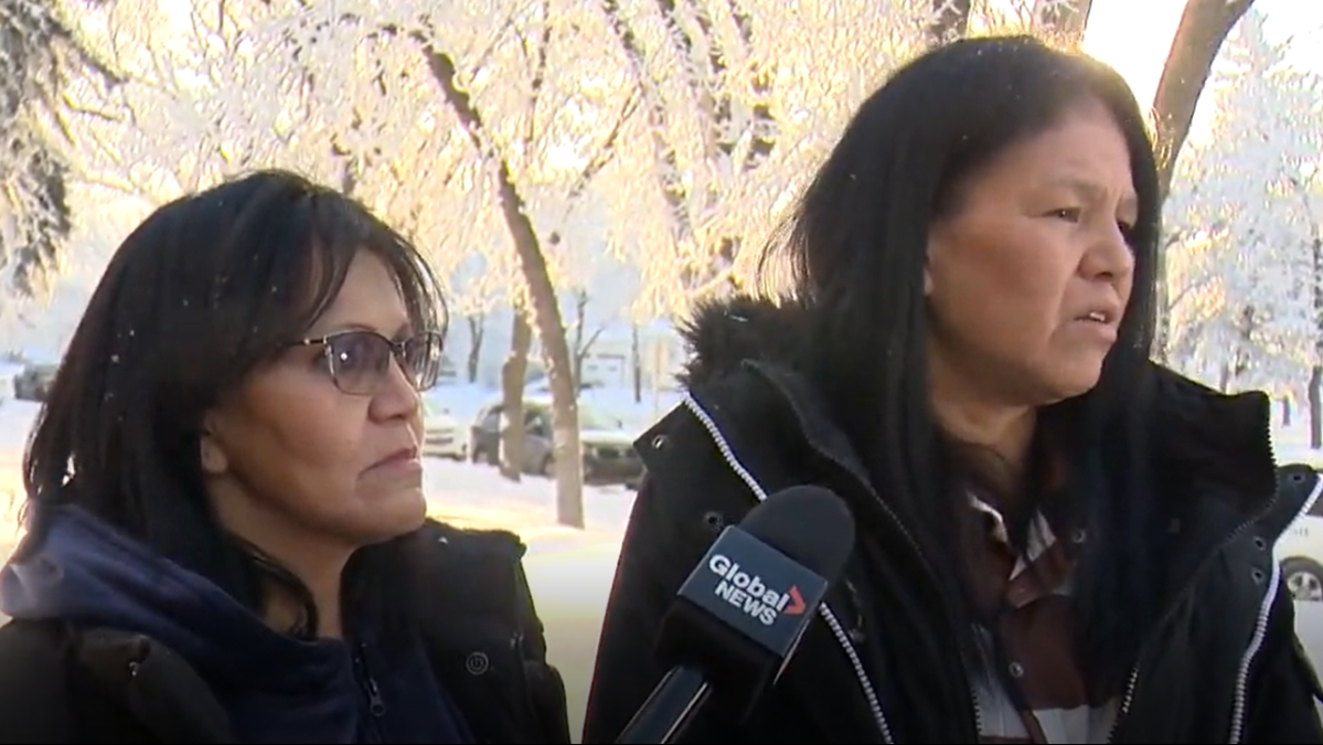Odelia Quewezance speaks to reporters ahead of the second day of a bail hearing in Yorkton. 