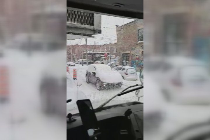 Viral video shows person driving in snow-covered car in Montreal